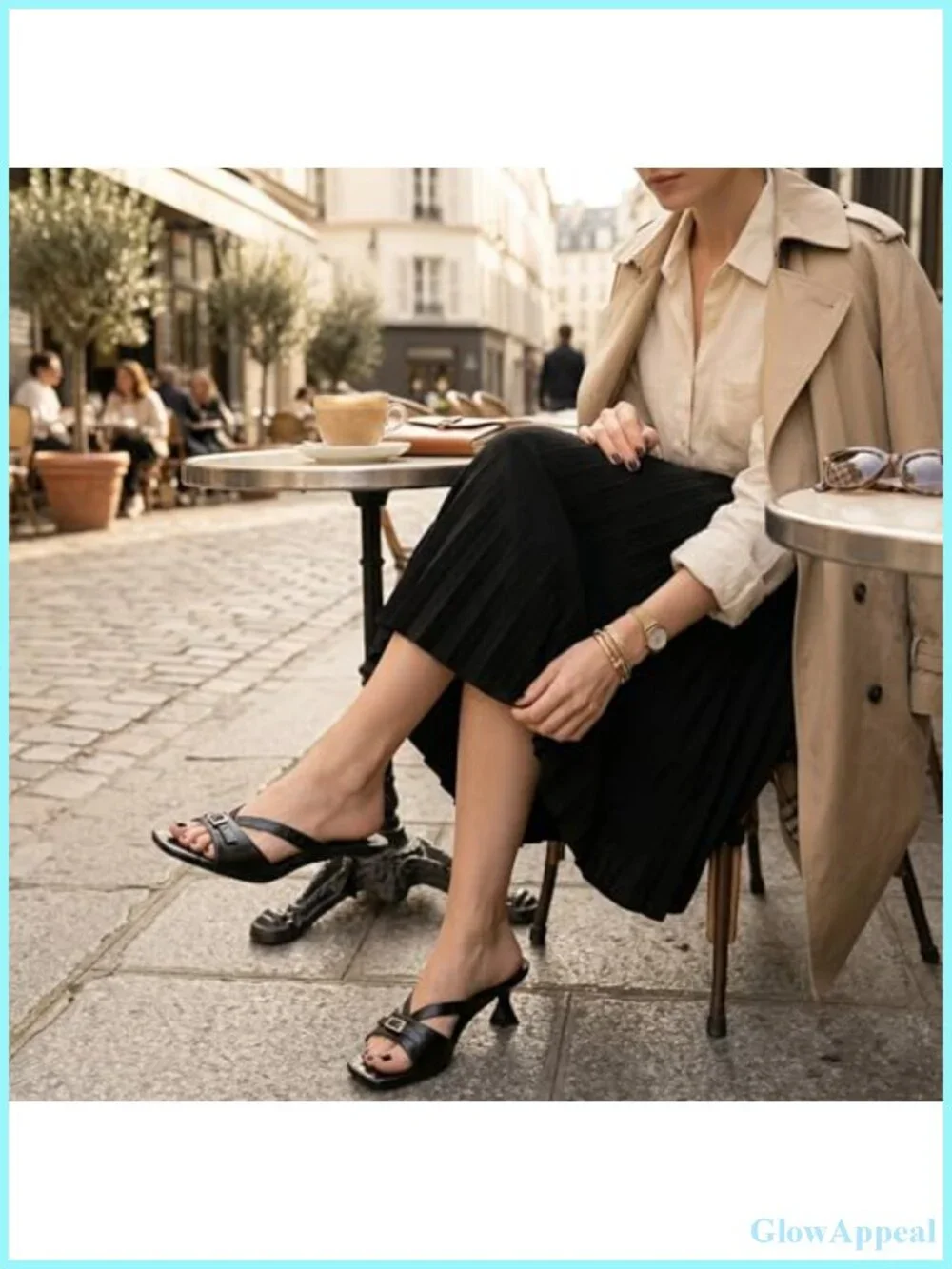 Kitten Heel Sandals for Women Slip-On Mule Open Toe Square Toe Faux Leather 2.2